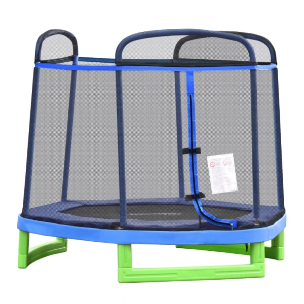  7FT Kindertrampoline Met Veiligheidsnet, Peutertrampoline Voor Binnen En Buiten, Fitnesstrampoline, Tuintrampoline Voor 3-12 Jaar, Kinderen Tot 80 Kg, Staal, Blauw En Groen, 215 X 200 X 190 Cm 11