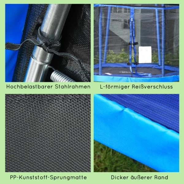  7FT Kindertrampoline Met Veiligheidsnet, Peutertrampoline Voor Binnen En Buiten, Fitnesstrampoline, Tuintrampoline Voor 3-12 Jaar, Kinderen Tot 80 Kg, Staal, Blauw En Groen, 215 X 200 X 190 Cm 6