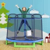  7FT Kindertrampoline Met Veiligheidsnet, Peutertrampoline Voor Binnen En Buiten, Fitnesstrampoline, Tuintrampoline Voor 3-12 Jaar, Kinderen Tot 80 Kg, Staal, Blauw En Groen, 215 X 200 X 190 Cm 10