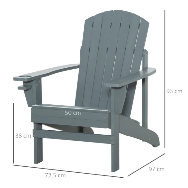  Adirondack Tuinstoel Met Bekerhouder Ligstoel Balkonstoel Massief Hout Donkergrijs 97 X 72,5 X 93 Cm 3