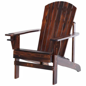  Adirondack Tuinstoel Met Bekerhouder Ligstoel Balkonstoel Massief Verkoold Hout 72,5 X 97 X 93 Cm 1