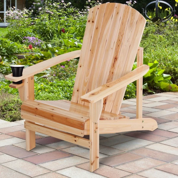  Adirondack Tuinstoel Met Bekerhouder Tuinligstoel Balkonstoel Massief Hout Naturel 72,5 X 97 X 93 Cm 2