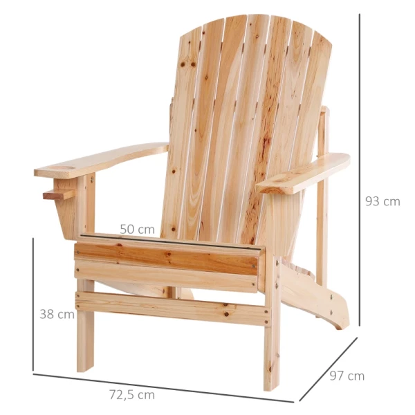  Adirondack Tuinstoel Met Bekerhouder Tuinligstoel Balkonstoel Massief Hout Naturel 72,5 X 97 X 93 Cm 3