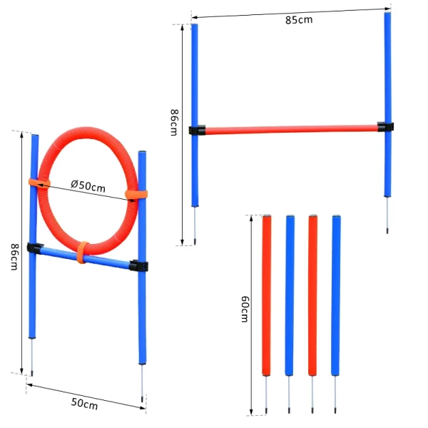  Agility-trainingsapparatuur Voor Honden, Agility-oefenset, Agility-set Voor Honden, Springring Voor Hondenslalom, 3-in-1 Trainingsveld Voor Hondensport, Blauw+rood 3