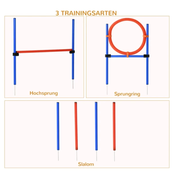  Agility-trainingsapparatuur Voor Honden, Agility-oefenset, Agility-set Voor Honden, Springring Voor Hondenslalom, 3-in-1 Trainingsveld Voor Hondensport, Blauw+rood 4