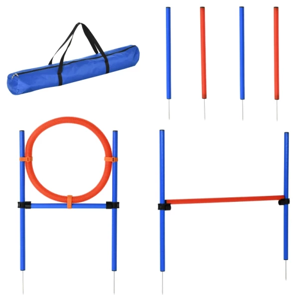 Agility-trainingsapparatuur Voor Honden, Agility-oefenset, Agility-set Voor Honden, Springring Voor Hondenslalom, 3-in-1 Trainingsveld Voor Hondensport, Blauw+rood 1