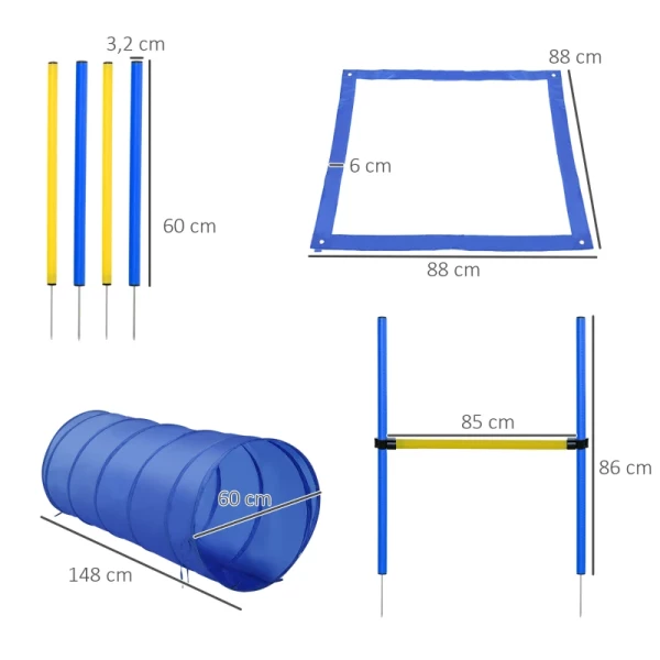  Agility-trainingsuitrusting Voor Honden Agility-set Voor Honden Agility-parcours Voor Honden, Inclusief Tunnelslalompalen, Hordenstangset Startveld Agility-uitrusting Voor Honden, Blauw+geel 3