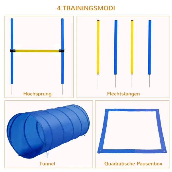  Agility-trainingsuitrusting Voor Honden Agility-set Voor Honden Agility-parcours Voor Honden, Inclusief Tunnelslalompalen, Hordenstangset Startveld Agility-uitrusting Voor Honden, Blauw+geel 4