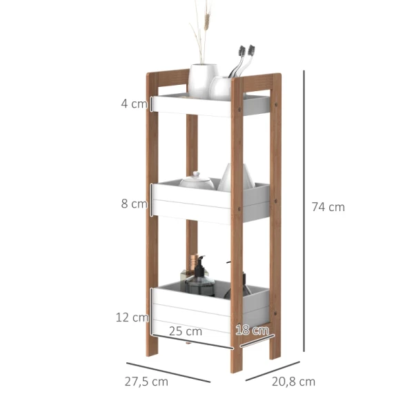  Badkamerplank Mandplank Gemaakt Van Bamboe Standplank Badkamerplank 3 Opbergvakken Wit 4