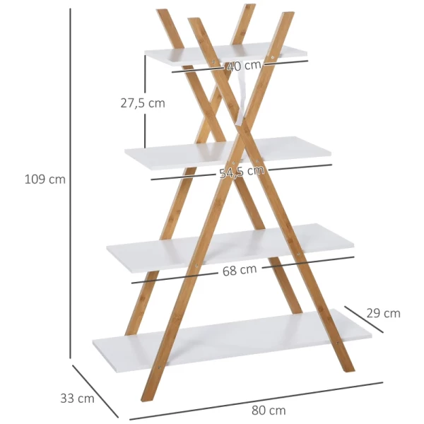  Badkamerplank Staande Plank 4 Niveaus Trapplank Ladderplank Badkamer Bamboe Natuur + Wit 80 X 33 X 109 Cm 3