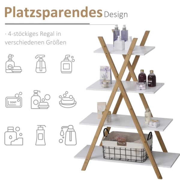  Badkamerplank Staande Plank 4 Niveaus Trapplank Ladderplank Badkamer Bamboe Natuur + Wit 80 X 33 X 109 Cm 5