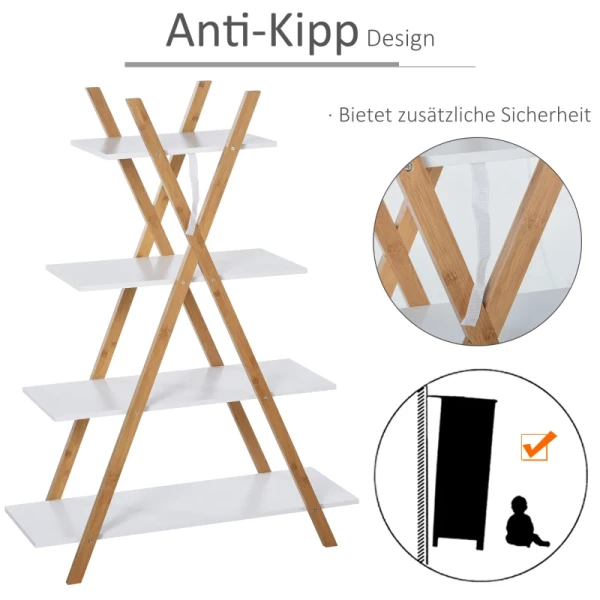  Badkamerplank Staande Plank 4 Niveaus Trapplank Ladderplank Badkamer Bamboe Natuur + Wit 80 X 33 X 109 Cm 7