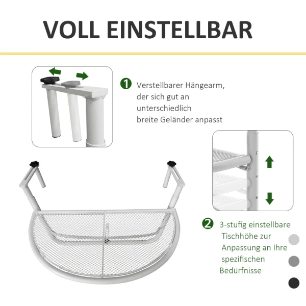  Balkon Hangtafel Hangtafel Tuintafel In Hoogte Verstelbaar Halfrond Ø30 Cm Terras Metaal Wit L60 X B45 X H50 Cm 4