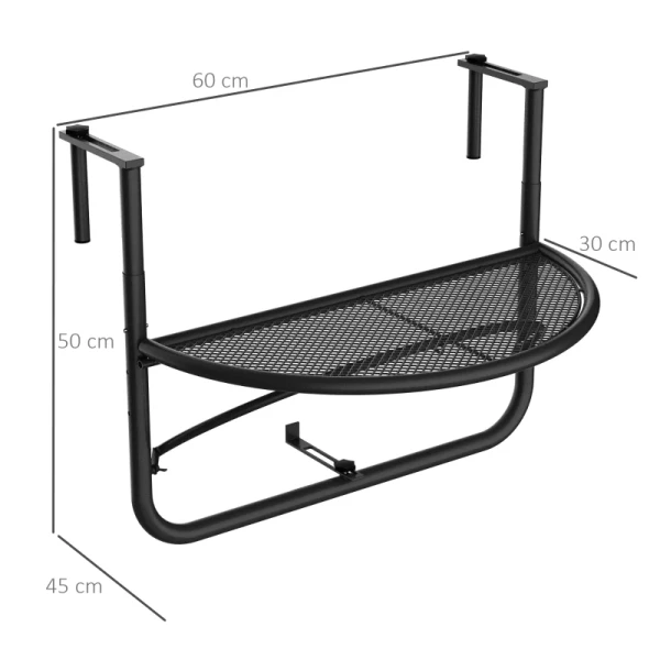 ® Balkonhangtafel Hangtafel In Hoogte Verstelbaar Halfrond Ø30 Cm Terras Metaal Zwart L60 X B45 X H50 Cm 3