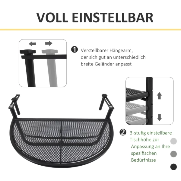 ® Balkonhangtafel Hangtafel In Hoogte Verstelbaar Halfrond Ø30 Cm Terras Metaal Zwart L60 X B45 X H50 Cm 4