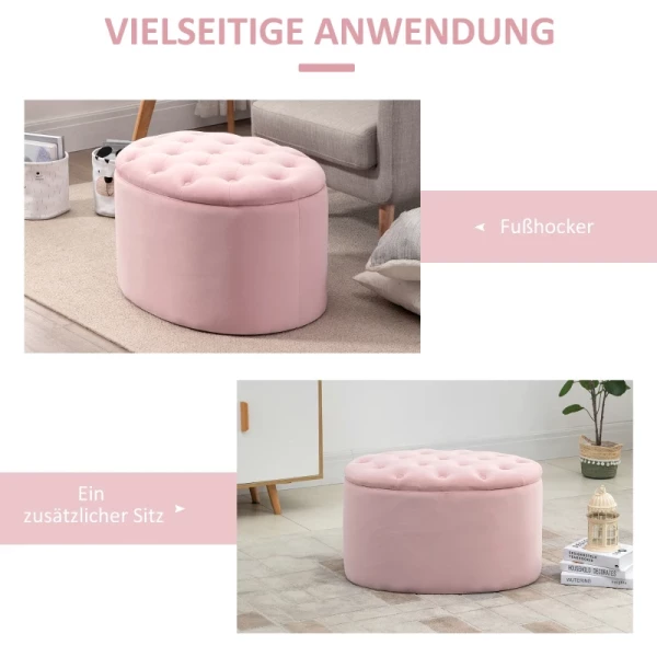  Bank, Gestoffeerde Bank Met Opbergruimte, Borstbank, Ovale Vorm, Hal, Slaapkamer, Woonkamer, Fluweelachtig Polyester, Roze, 71 X 52 X 42 Cm 5