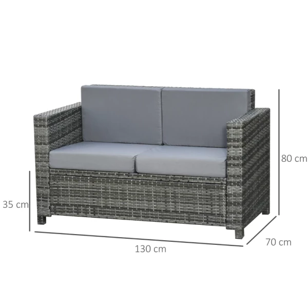  Bank Van Polyrotan Met Kussens 2-zits Tuinloungebank Metaal Polyester Grijs 130 X 70 X 80 Cm 3