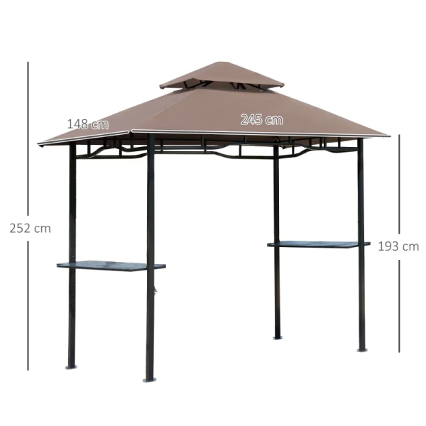  Barbecue Paviljoen Tuintent Barbecue Paviljoen Balkon Paviljoen Vlamvertragend Dubbel Dak Koffie Bruin + Zwart 245 X 148 X 252 Cm 3