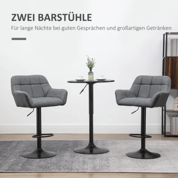  Barkruk Set Van 2 Retro Design In Hoogte Verstelbaar Imitatieleer Linnenlook Grijs + Zwart 4