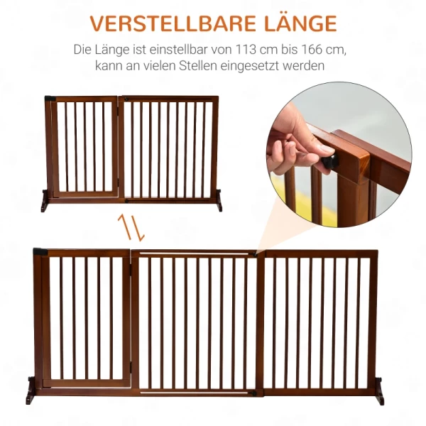  Barrière Hondendeur Poort Houten Veiligheidshek Vrijstaand Hondenpoort Met Deur Hondenbarrière Configuratie Poort Bruin 113-166 X 36 X 71 Cm 4