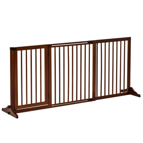 Barrière Hondendeur Poort Houten Veiligheidshek Vrijstaand Hondenpoort Met Deur Hondenbarrière Configuratie Poort Bruin 113-166 X 36 X 71 Cm 1