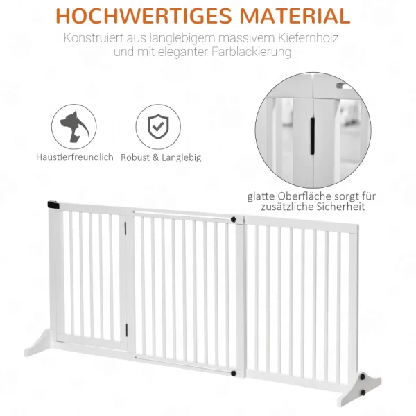  Barrière Hondendeur Poort Houten Veiligheidshek Vrijstaand Hondenpoort Met Deur Hondenbarrière Configuratie Poort Wit 113-166 X 36 X 71 Cm 7