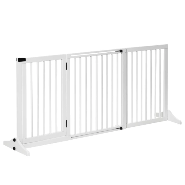 Barrière Hondendeur Poort Houten Veiligheidshek Vrijstaand Hondenpoort Met Deur Hondenbarrière Configuratie Poort Wit 113-166 X 36 X 71 Cm 1