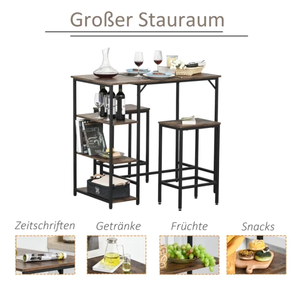  Bartafelset Bartafel Met 2 Barkrukken 3-delige Placemat Keukenblad Met Planken Spaanplaat Staal Rustiek Bruin + Zwart 109 X 60 X 100 Cm 4