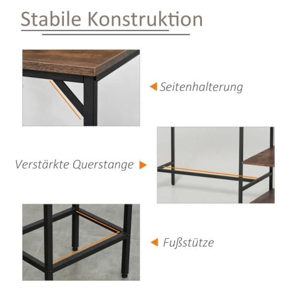  Bartafelset Bartafel Met 2 Barkrukken 3-delige Placemat Keukenblad Met Planken Spaanplaat Staal Rustiek Bruin + Zwart 109 X 60 X 100 Cm 6