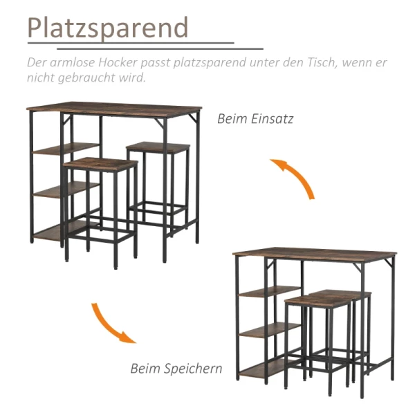  Bartafelset Bartafel Met 2 Barkrukken 3-delige Placemat Keukenblad Met Planken Spaanplaat Staal Rustiek Bruin + Zwart 109 X 60 X 100 Cm 7