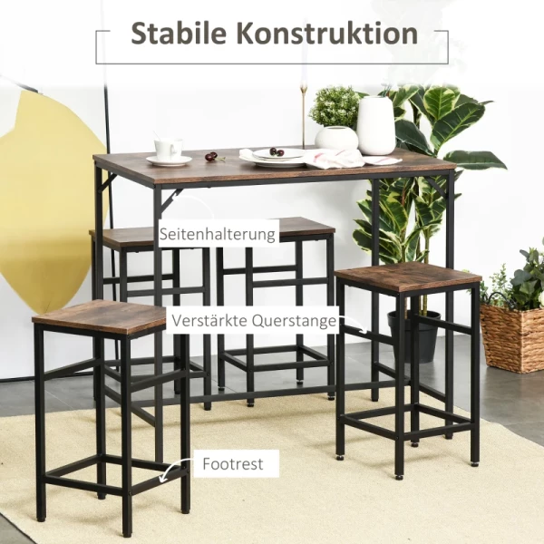  Bartafelset Bartafel Met 4 Barkrukken 5-delig Placemat Keukenblad Spaanplaat Staal Rustiek Bruin + Zwart 100 X 60 X 88 Cm 5