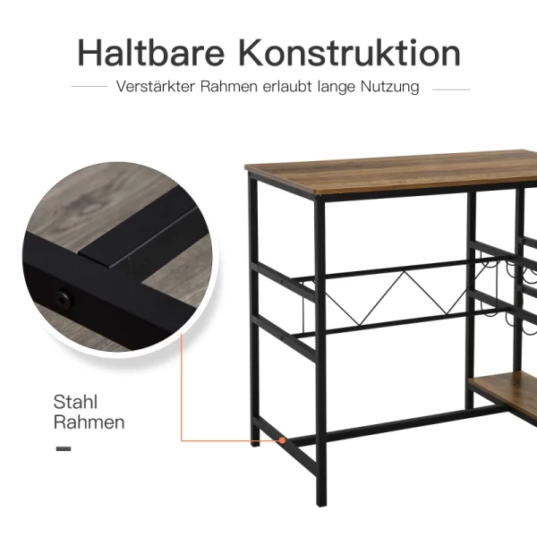  Bartafelset, Hoge Tafel Met 2 Barkrukken, 3-delige Placemat, Aanrecht Met Flessenhouder, Spaanplaat, Staal, Naturel + Zwart, 108 X 60 X 95H Cm 7