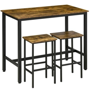  Bartafelset Keukentafel Bartafel Met 2 Barkrukken Eetkamerset Eetkamerset Voor Woonkamer Eetkamer Industrieel Metaal Rustiek Bruin 120 X 60 X 95 Cm 1