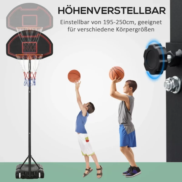  Basketbalring, In Hoogte Verstelbaar, Basis Die Kan Worden Gevuld, Zeer Stabiel, Zwart, 131 X 49 X 195-250 Cm 3