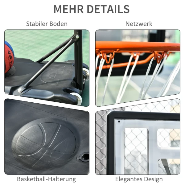  Basketbalstandaard, In Hoogte Verstelbaar, Basketbalsysteem Voor Kinderen, Basketbalring Voor Buiten Met Wielen, Staal, PVC, HDPE, Zwart, 83 X 75 X 206-260 Cm 7