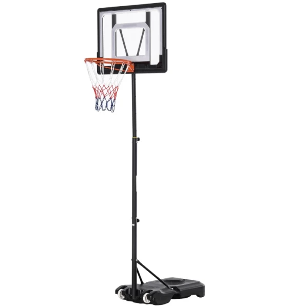 Basketbalstandaard, In Hoogte Verstelbaar, Basketbalsysteem Voor Kinderen, Basketbalring Voor Buiten Met Wielen, Staal, PVC, HDPE, Zwart, 83 X 75 X 206-260 Cm 1