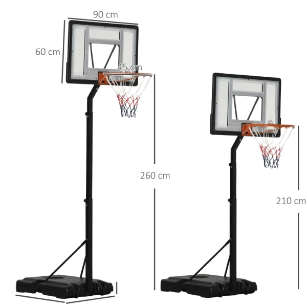  Basketbalstandaard Met Wielen, Verrijdbaar, 260-310 Cm, In Hoogte Verstelbaar, Basketbalring Met Standaard, Geschikt Voor Binnen En Buiten, Staal, Kunststof, Zwart 3