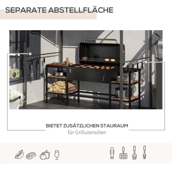  BBQ Paviljoen BBQ-luifel Regenhoes Gereedschapshaak Stalen Frame Grijs 215 X 150 X 172/220 Cm 5