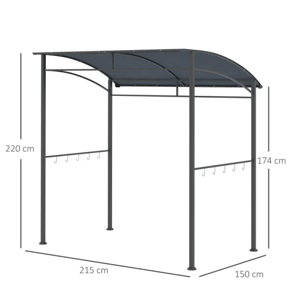  BBQ Paviljoen BBQ-luifel Regenhoes Gereedschapshaak Stalen Frame Grijs 215 X 150 X 174/220 Cm 3