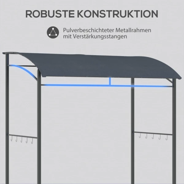  BBQ Paviljoen BBQ-luifel Regenhoes Gereedschapshaak Stalen Frame Grijs 215 X 150 X 174/220 Cm 6