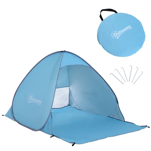 Beach Shelter Strandtent Werptent Pop-up Tent Kampeertent Automatisch Polyester Blauw 200 X 150 X 119 Cm 1