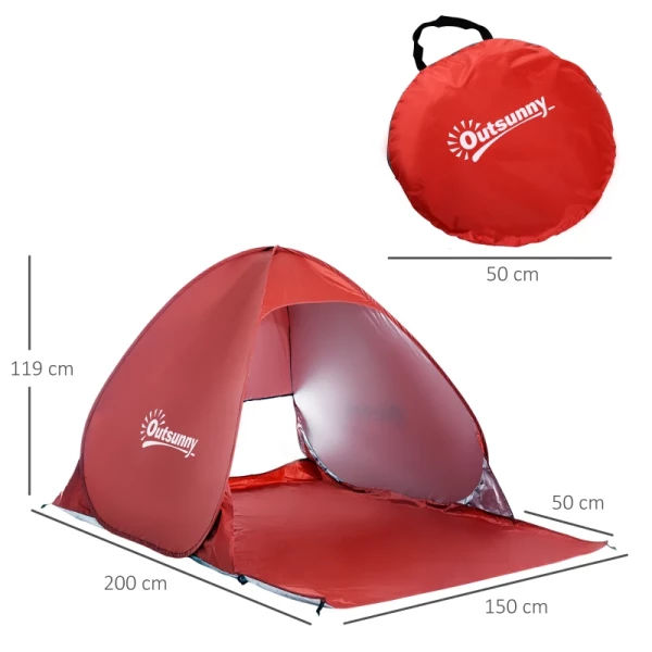  Beach Shelter Strandtent Werptent Pop-up Tent Kampeertent Automatisch Polyester Rood 200 X 150 X 119 Cm 3