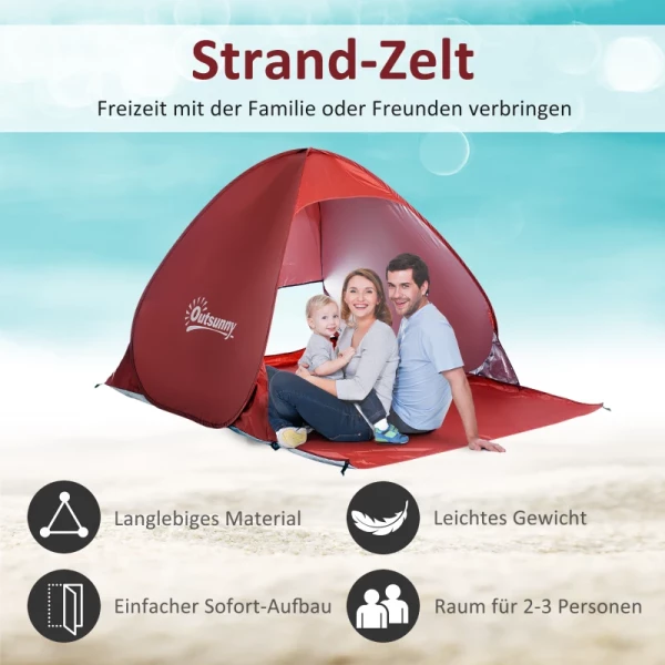  Beach Shelter Strandtent Werptent Pop-up Tent Kampeertent Automatisch Polyester Rood 200 X 150 X 119 Cm 4