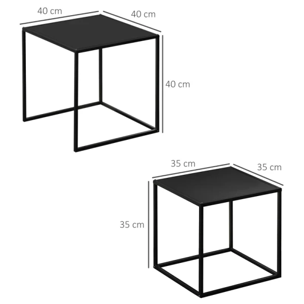  Bijzettafel, Salontafel, Nesttafel, Set Van 2, Modern Design, Stalen Frame, Zwart, 40 X 40 X 40cm 3