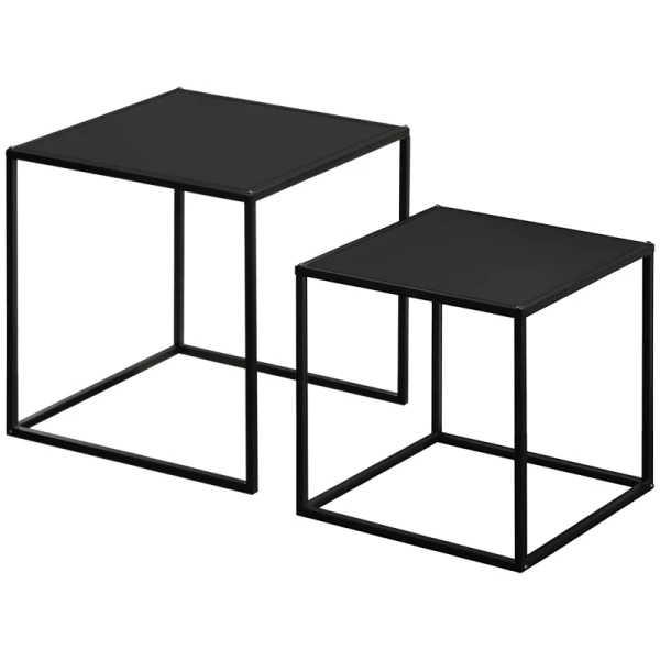  Bijzettafel, Salontafel, Nesttafel, Set Van 2, Modern Design, Stalen Frame, Zwart, 40 X 40 X 40cm 10