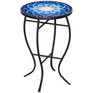  Bijzettafel Tuintafel Ø35,5 X 53,5cm Mozaïek Design Blauw+Wit 1