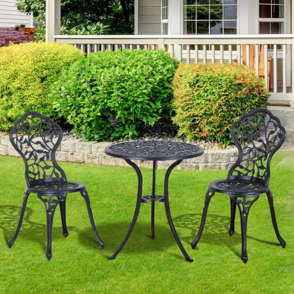  Bistroset 3-dlg. Gegoten Aluminium Tuinset, Balkonset, Balkonmeubelset, Bistrotafel Met 2 Stoelen, Tuinmeubelen, Zwart 2