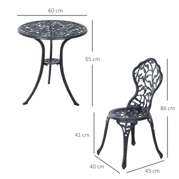  Bistroset 3-dlg. Gegoten Aluminium Tuinset, Balkonset, Balkonmeubelset, Bistrotafel Met 2 Stoelen, Tuinmeubelen, Zwart 3