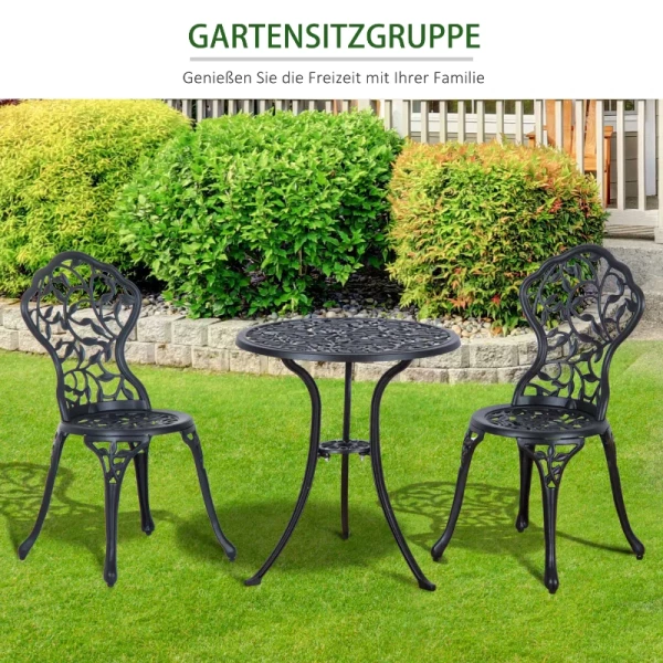  Bistroset 3-dlg. Gegoten Aluminium Tuinset, Balkonset, Balkonmeubelset, Bistrotafel Met 2 Stoelen, Tuinmeubelen, Zwart 6