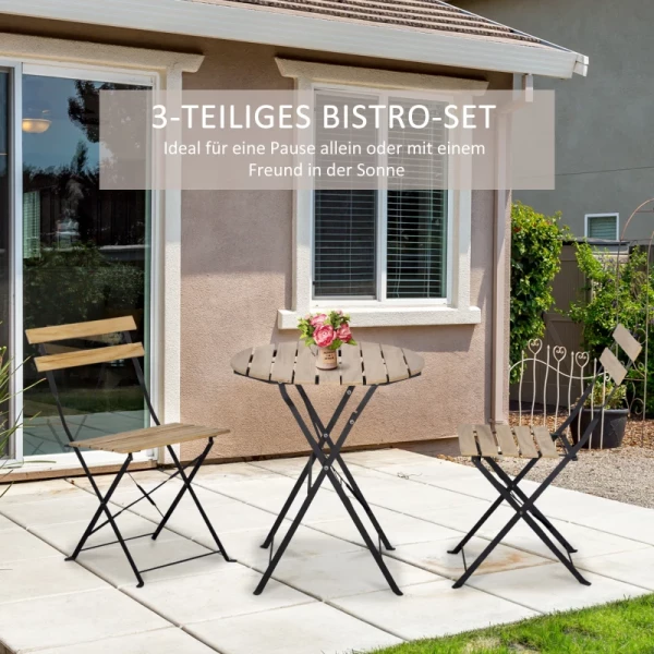  Bistroset 3-dlg. Opvouwbare Tuinset, Balkonset, Bistrotafel Met 2 Stoelen, Tuinmeubelen, Metaal, Grenenhout, Naturel 4